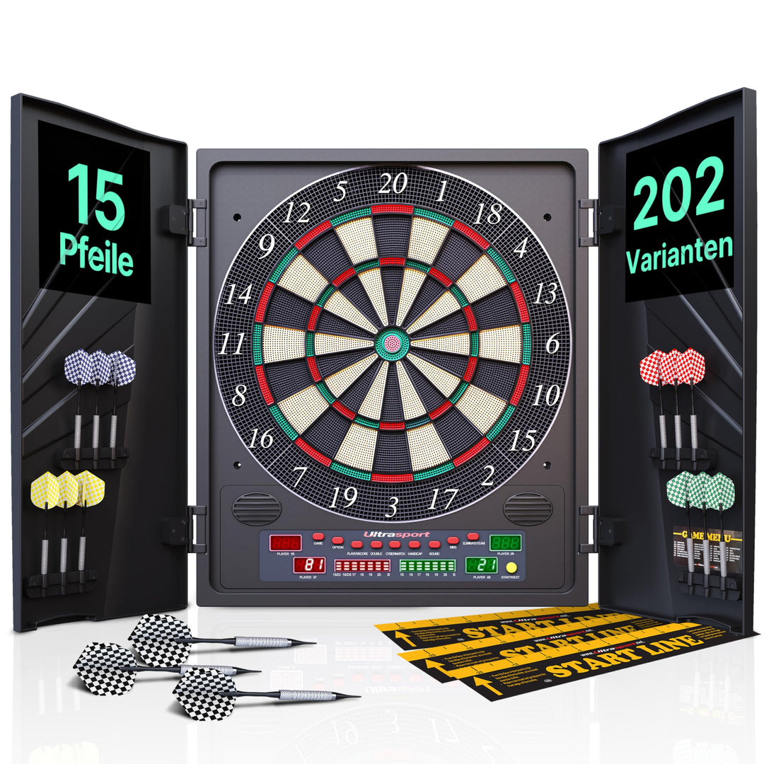 Ultrasport elektrisches Dartboard, mit und ohne Türen, Dartautomat für bis zu 16 Spieler, inklusive