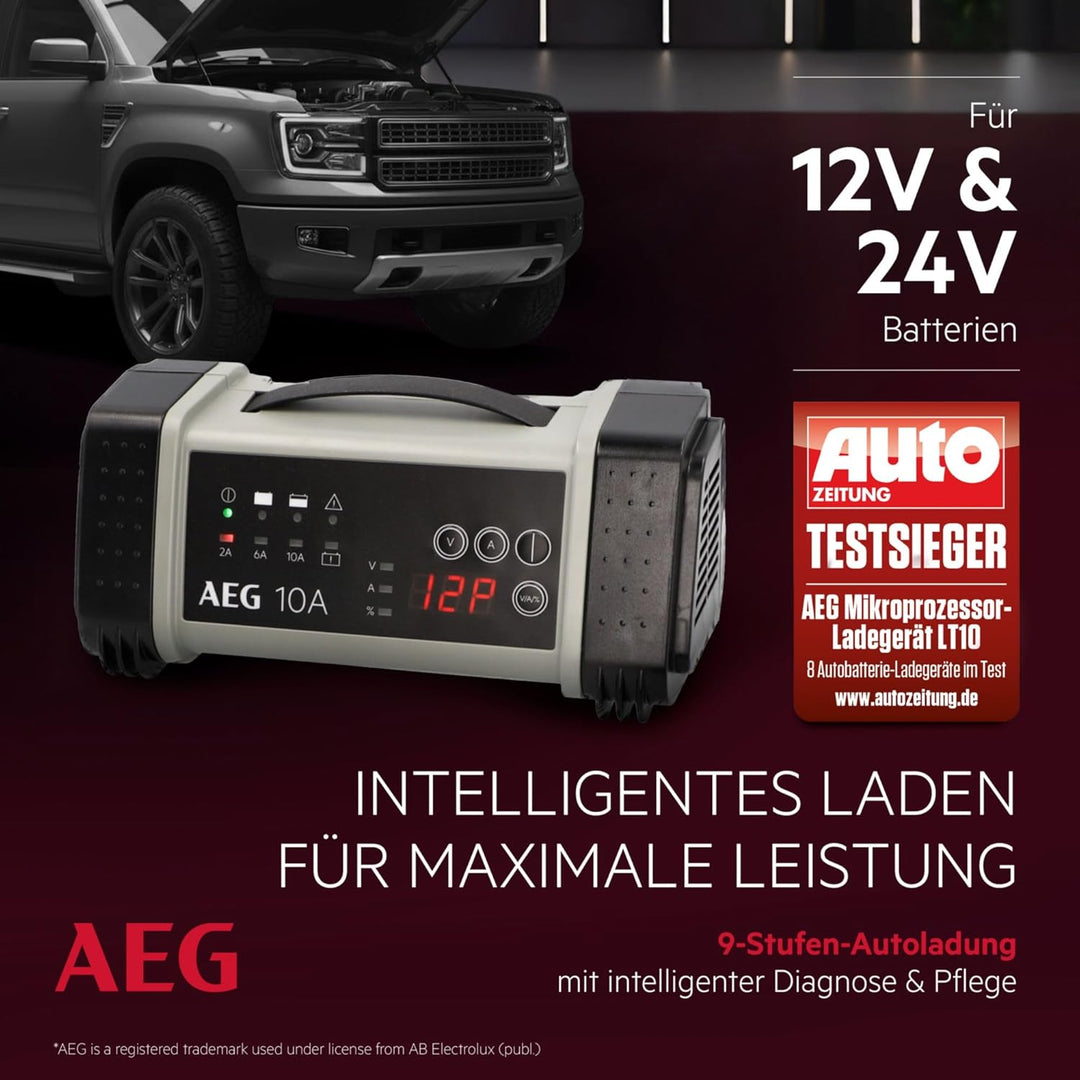 AEG Automotive 97024 Mikroprozessor-Ladegerät LT 10 Ampere für 12 und 24 V Batterien, 9-stufig 10 Am