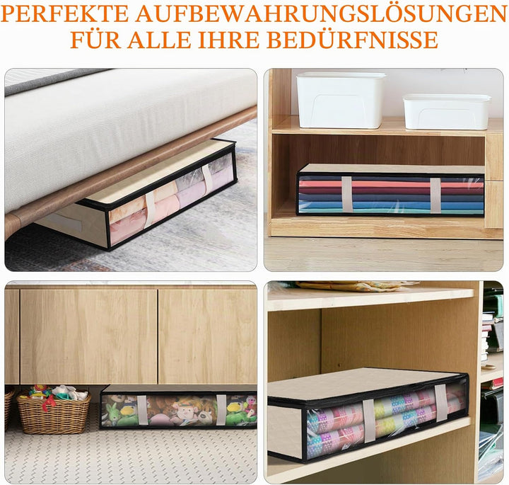 AiQInu Unterbett Aufbewahrungsbox,4 Stück Unterbettkommode mit Sichtfenster und 4 Haltegriffen 60x 4