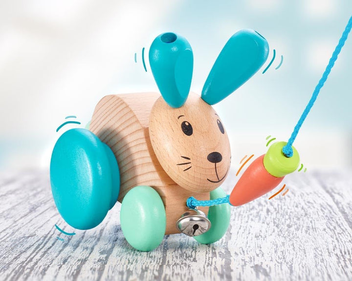 Selecta 62100 Henny Hoppel, Nachzieh-Hase, Schiebe-und Nachziehspielzeug aus Holz, 13 cm