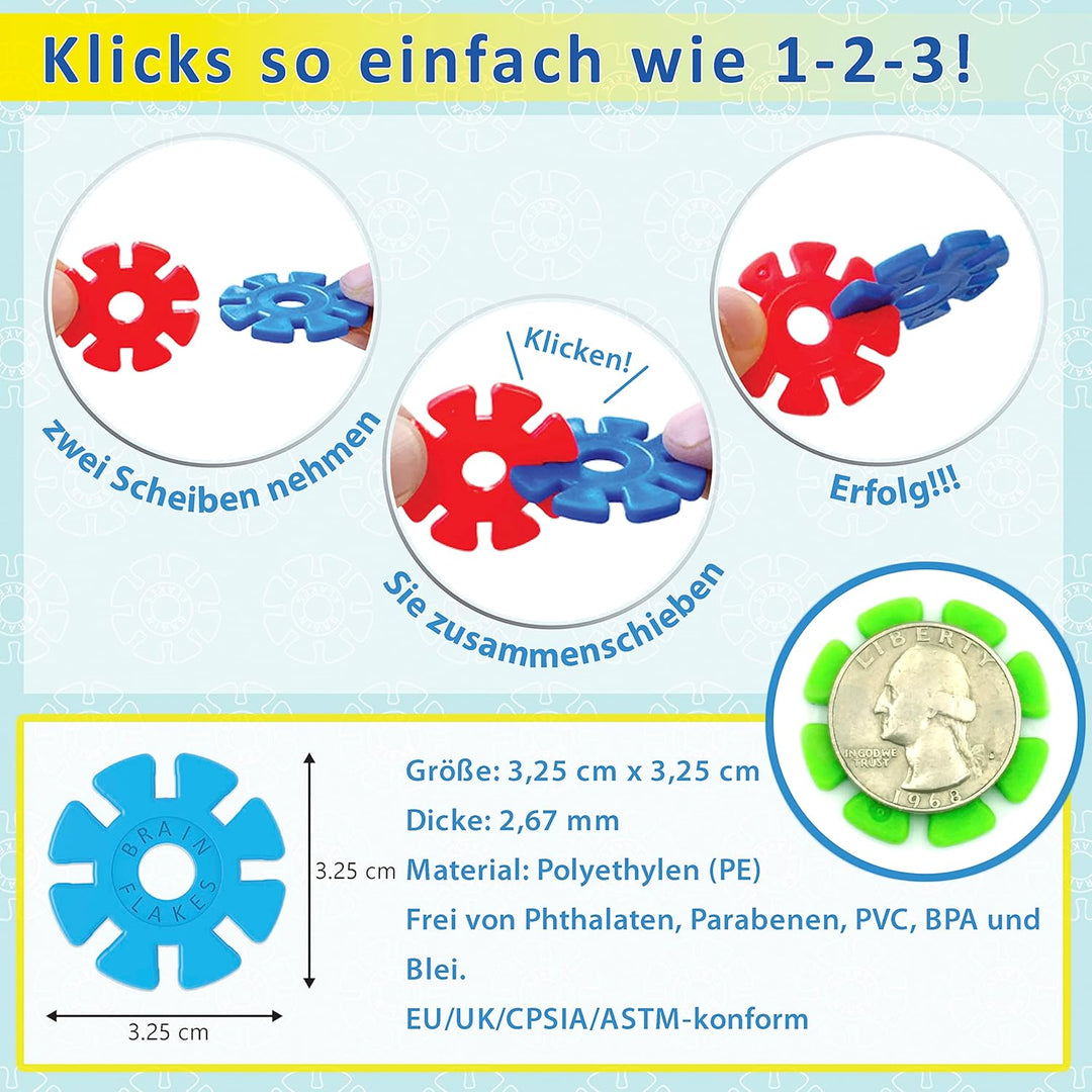 Brain Flakes 500er-Set, ab 3 Jahren - Ineinandergreifendes Kunststoff-Scheibenspielzeug für kreative