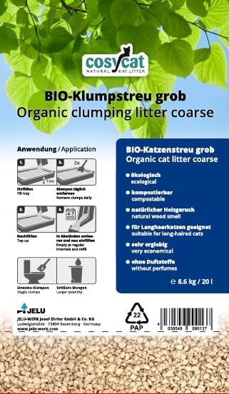 COSYCAT Klumpendes Bio-Katzenstreu aus Holz GROB [Limited Edition] – 40 l – in der Toilette entsorgb