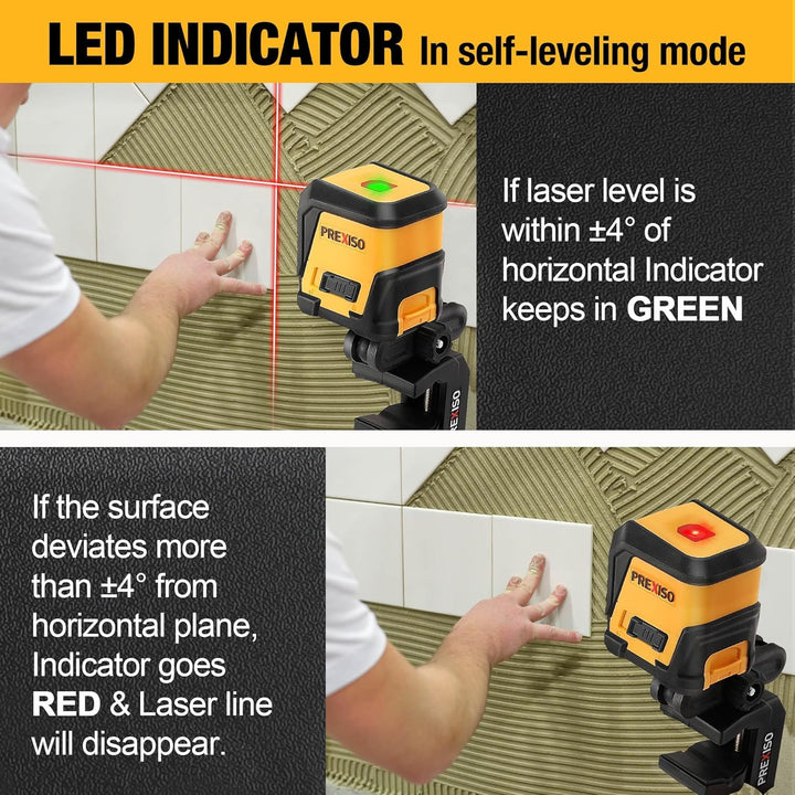 PREXISO Kreuzlinienlaser, Selbstnivellierender Linienlaser mit Rotem Laser, Inklusive 2 AA Alkaline
