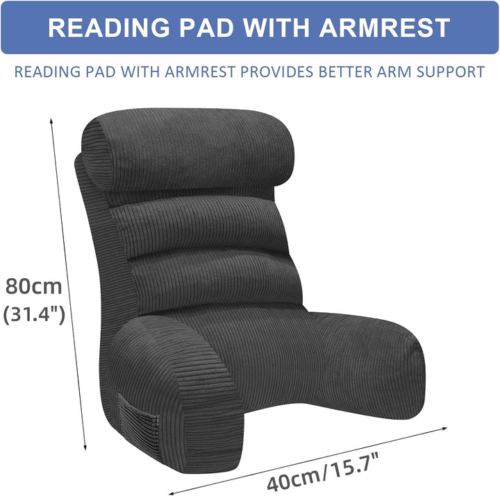 Lesekissen für bett und sofa mit Armlehnen &amp; Abnehmbarer Nackenstütze | 80x40cm Höhenverstellbares R