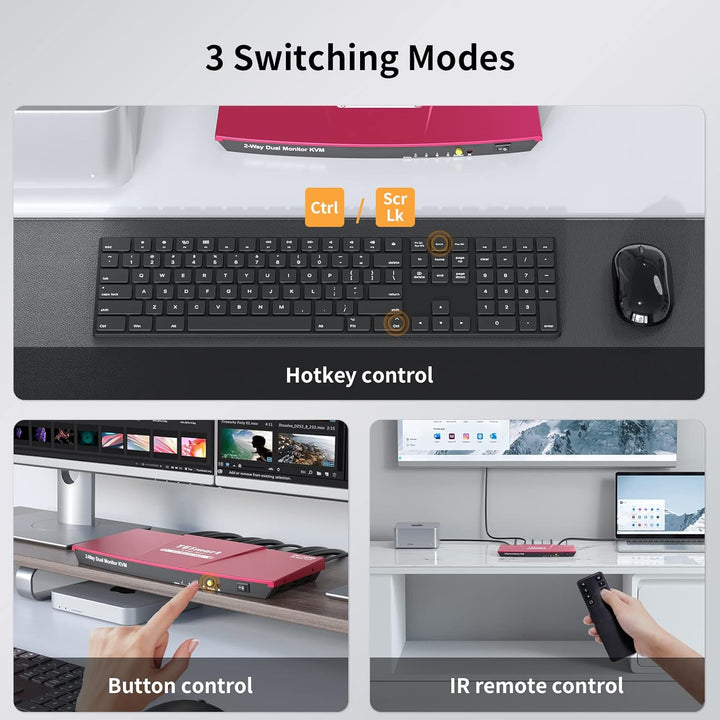 TESmart KVM Switch DisplayPort HDMI 2 Monitors, 4 Port DP+HDMI 2 PC 2 Monitor Switch mit Kabel, EDID