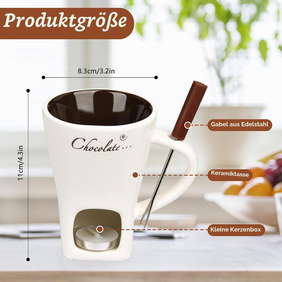 FEIGO Schokoladenfondue Tasse, 130ml Schokoladen Fondue Becher Set, Keramik Schokoladen-Hot-Pot-Schm