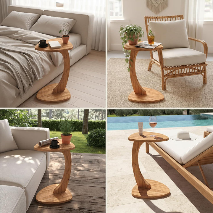 Beistelltisch C-Form Reuleaux-Dreieck, Oak, Sofatisch mit Rollen, Couchtisch, Laptoptisch Couch, 56