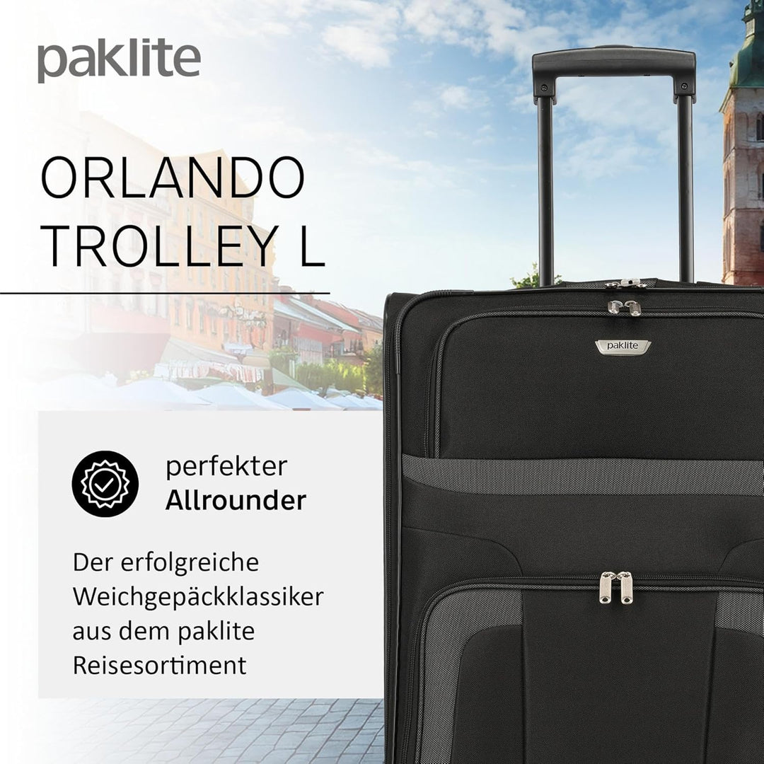 Travelite paklite 2-Rad Koffer Grösse L, Gepäck Serie ORLANDO: Klassischer Weichgepäck Trolley im ze