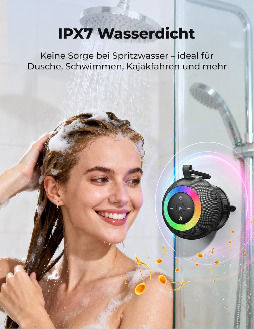 Bluetooth Lautsprecher Dusche IPX7 Shower Speaker mit Vakuum-Saugfuss 24 Std. Spielzeit Bluetooth 5.