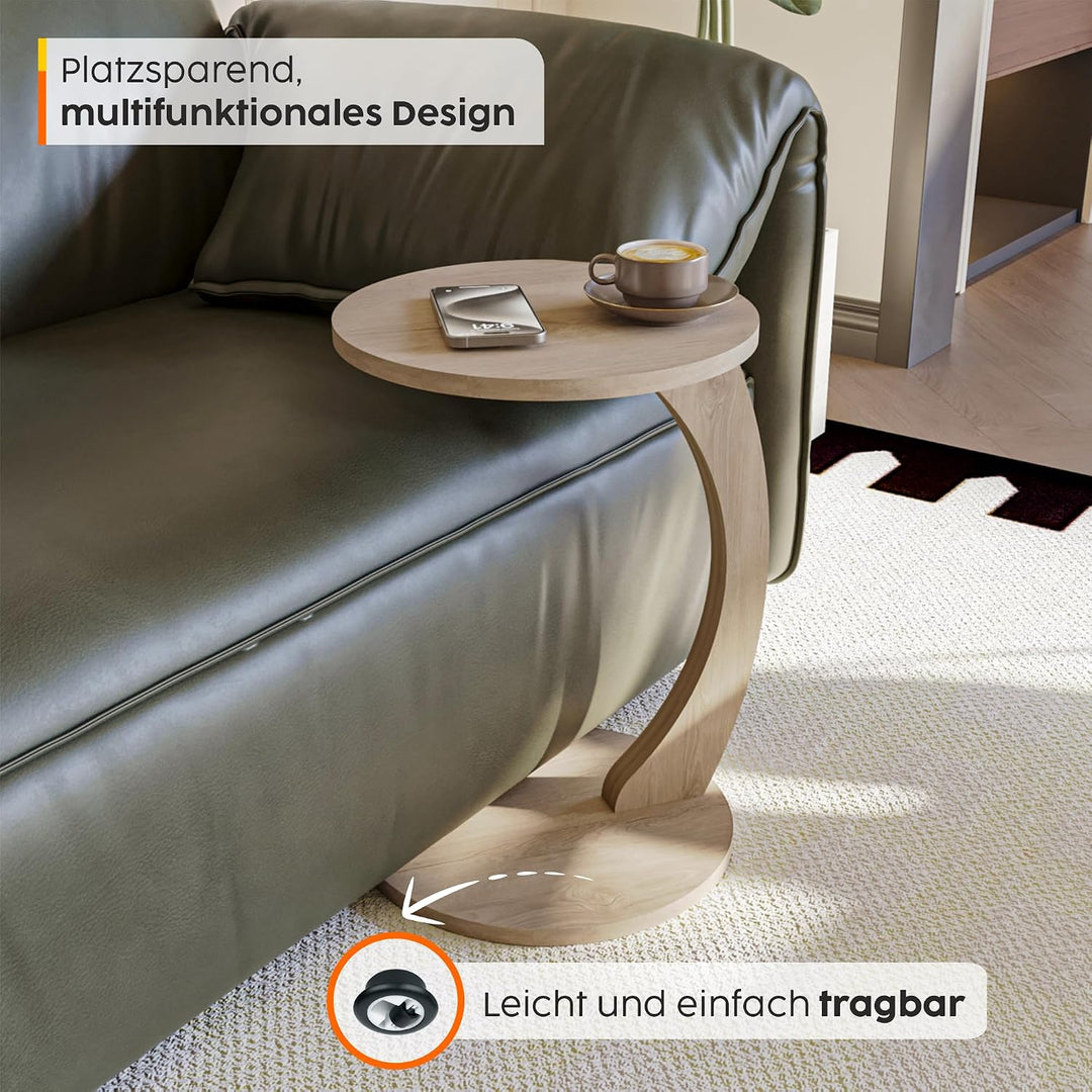 sugodesign Couchtisch mit Rollen, Kleiner Beistelltisch C Form, Beistelltisch Couch, stylischer Sofa