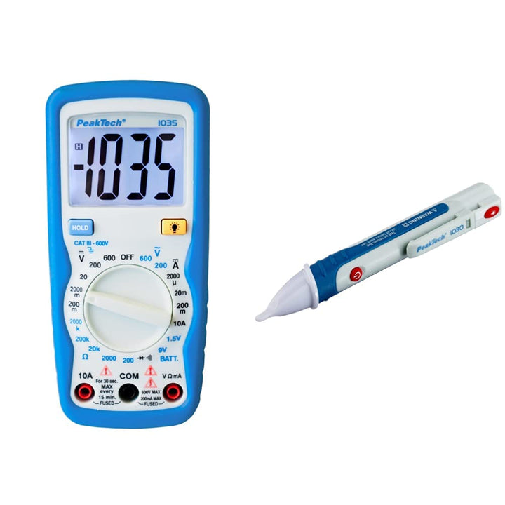 PeakTech Kompaktes Digital-Multimeter P1035, Blau, Weiss &amp; Peak Tech P 1030 – Kontaktloser AC Spannu
