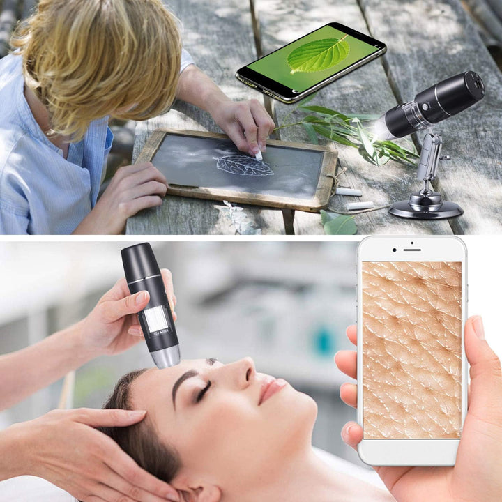 WiFi mikroskop,XVZ 50X bis 1000x Digital Mikroskoplupe, Mini-Taschen-Handmikroskopkamera mit Lichtko