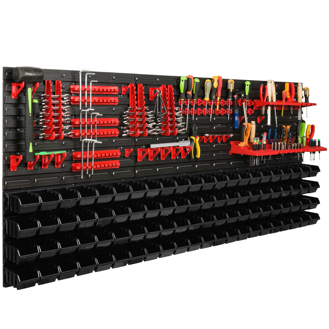 Lagersystem Werkstattregal | 172 x 78 cm | 88 stck. Box | Wandregal mit Werkzeughalterungen und Stap