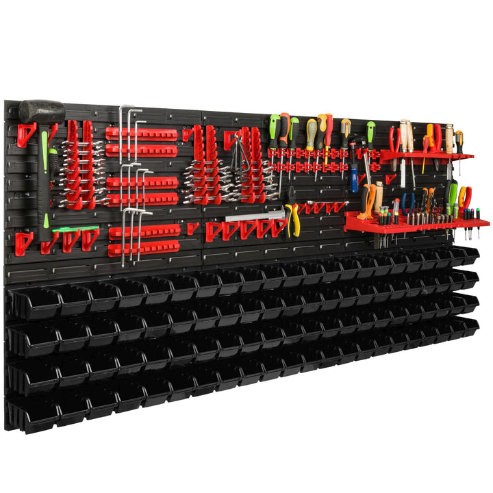 Lagersystem Werkstattregal | 172 x 78 cm | 88 stck. Box | Wandregal mit Werkzeughalterungen und Stap