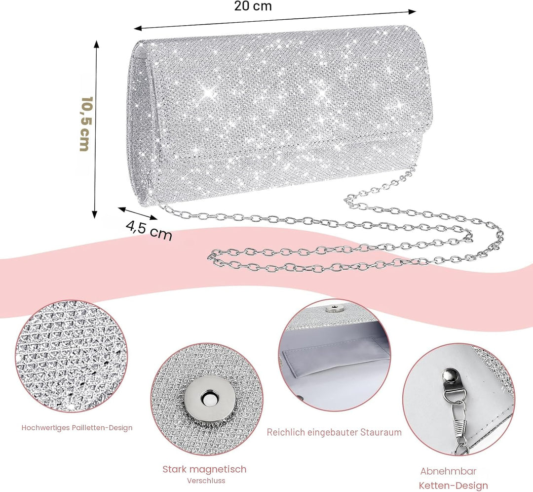 Yolev Brautschmuck Set Silber Clutch Geldbörse Bling Bling Abendessen Tasche Strass Schmuckset Choke