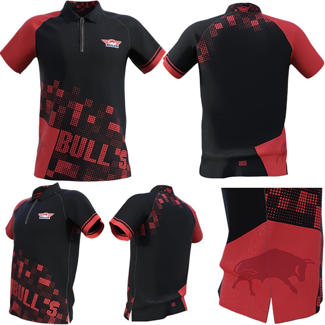 Das Schlichte Schwarze Dart-Poloshirt von Bull | 100% Polyester | ist strapazierfähig und bequem, wä