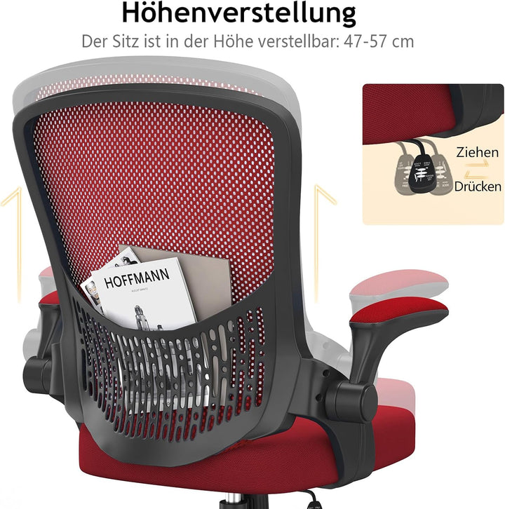 naspaluro Ergonomischer Bürostuhl, Schreibtischstuhl mit 90° Klappbaren Armlehnen, Einzigartige Lend