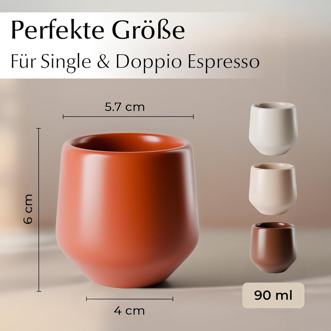 MIAMIO - Espressotassen 4er Set ohne Henkel (90 ml), Keramik Espresso Tassen dickwandig, Moderne Ste