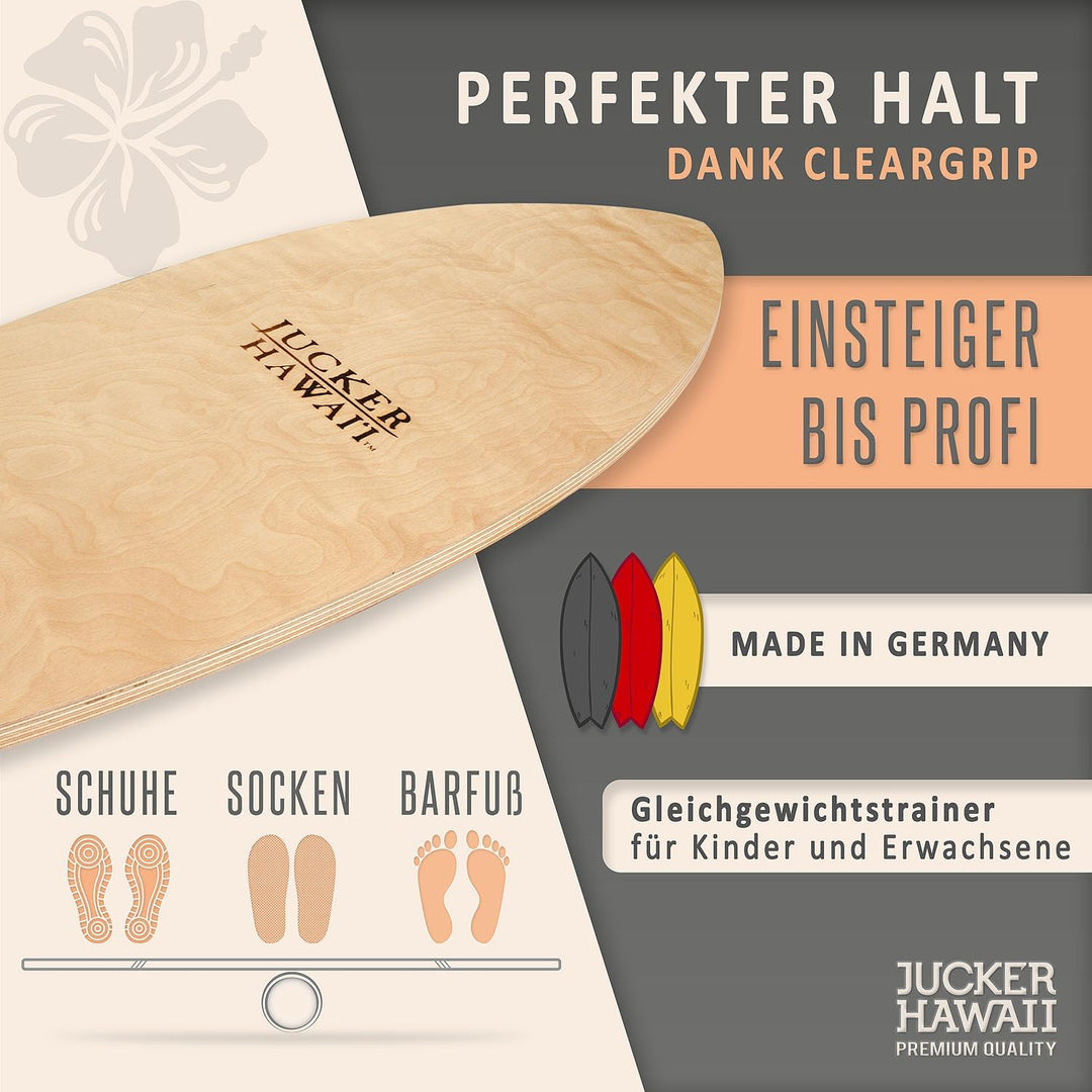 JUCKER HAWAII Balanceboards aus Echtholz mit Korkrolle - Balance Board & Indoor Surfboard Trickboard