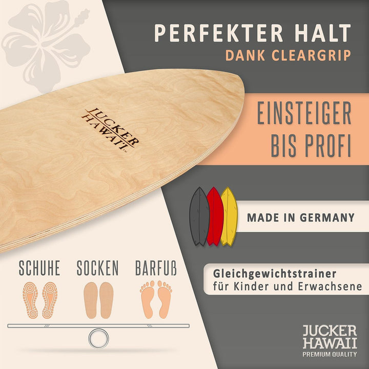 JUCKER HAWAII Balanceboards aus Echtholz mit Korkrolle - Balance Board & Indoor Surfboard Trickboard