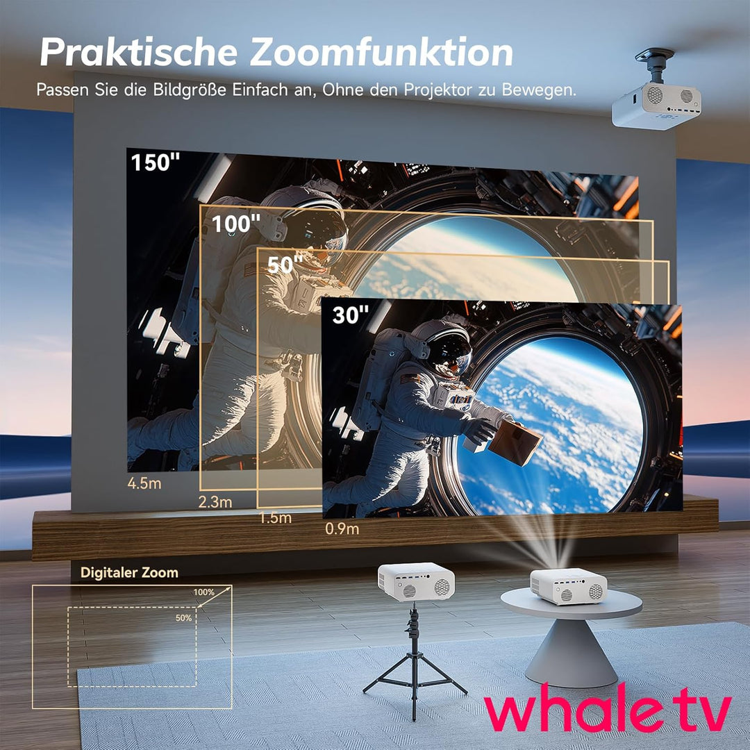 Smart Beamer 4K【Offiziell lizenzierte App】 Autofokus & Auto Keystone Mini Projektor,WiFi6 Bluetooth5
