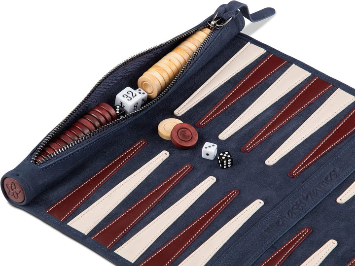 Melia Games Backgammon zum Rollen - Reise-Backgammon aus feinstem Nubuk Echt-Leder mit handgefertigt
