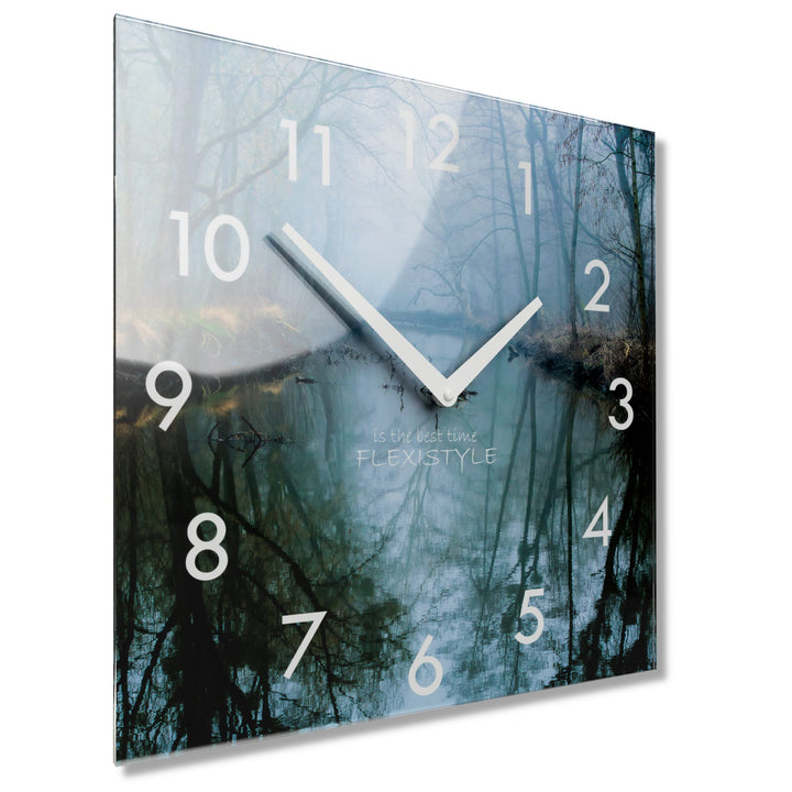 Wanduhr küche Wohnzimmer 30 x 30 cm, aus Glas, mit Direktdruck eckig modern (FLUSS), FLUSS