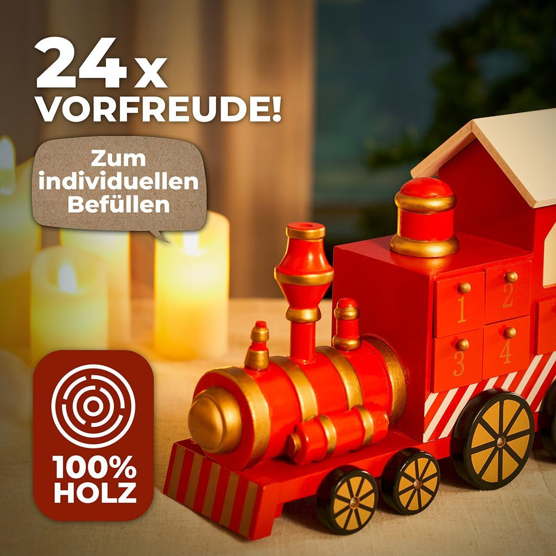 Spielwerk® Wiederverwendbarer Adventskalender Lokomotive Bunt Bemalt Zum Befüllen 24 Türchen Weihnac