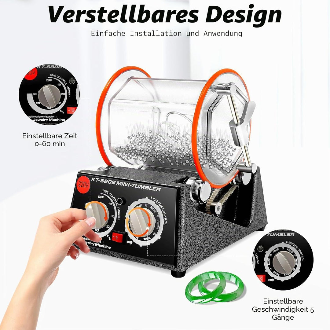 Rotary Tumbler Poliertrommel, 3KG Schmuck Poliermaschine mit 4 Geschwindigkeitssteuerung und Timer,