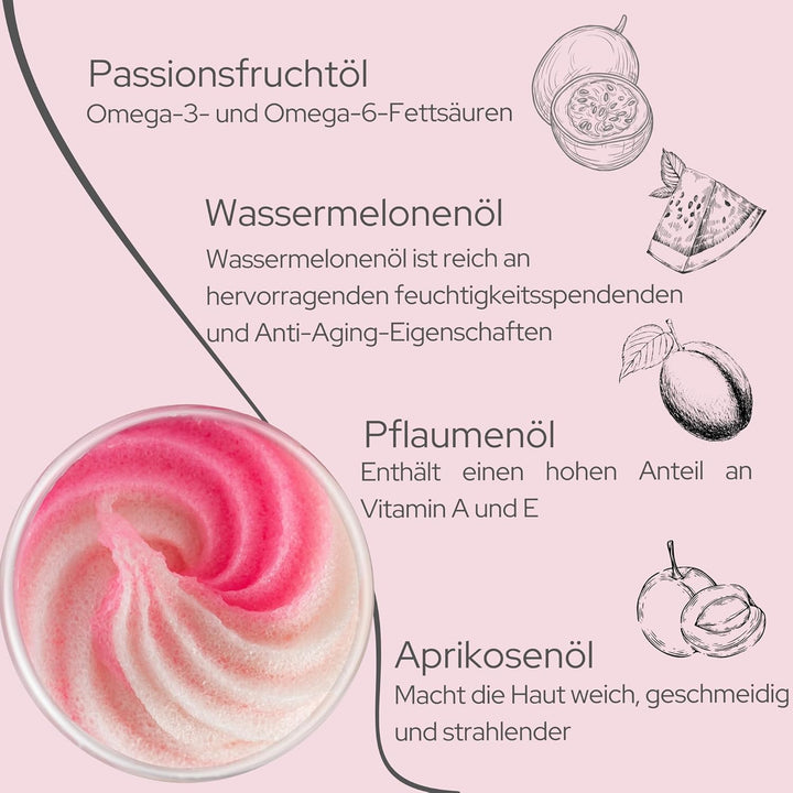 CareBear Whipped Body Bath Scrub, Peeling und Peelingmittel, mit Aprikosenöl, blauem Pflaumenöl, Vit