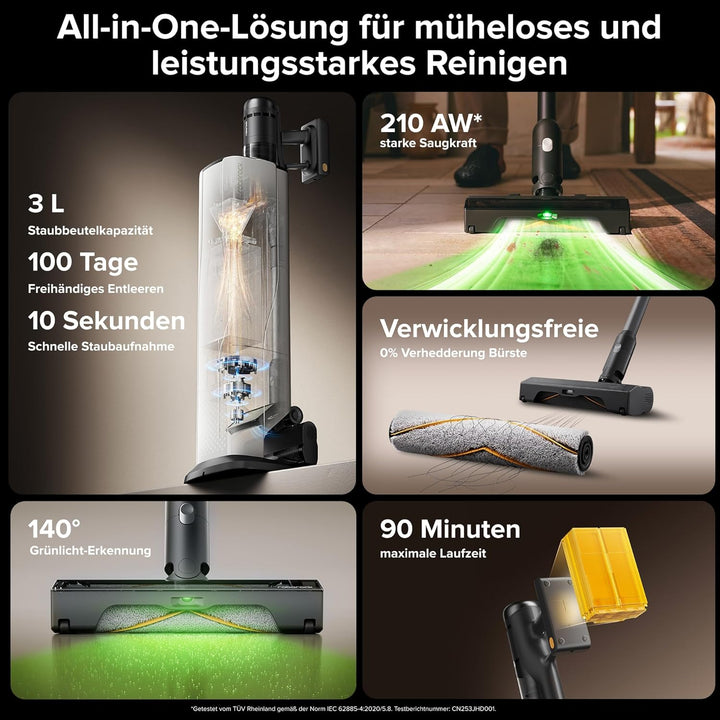 roborock H60 Hub Ultra Akku Staubsauger mit Auto-Entleerungsstation, 210AW Saugleistung für Teppiche
