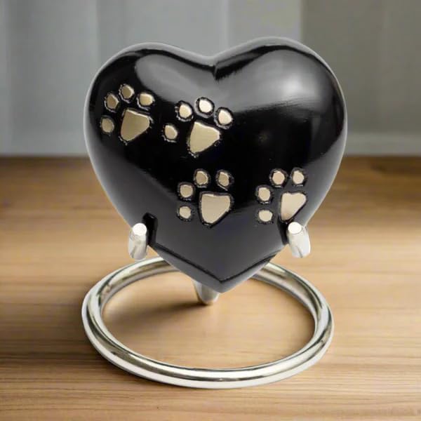 Royal Rapture URN for Ashes Heart Funeral Cremation Memorial Keepsake Pet Dog Cat 3" (Black, 3") 3"
