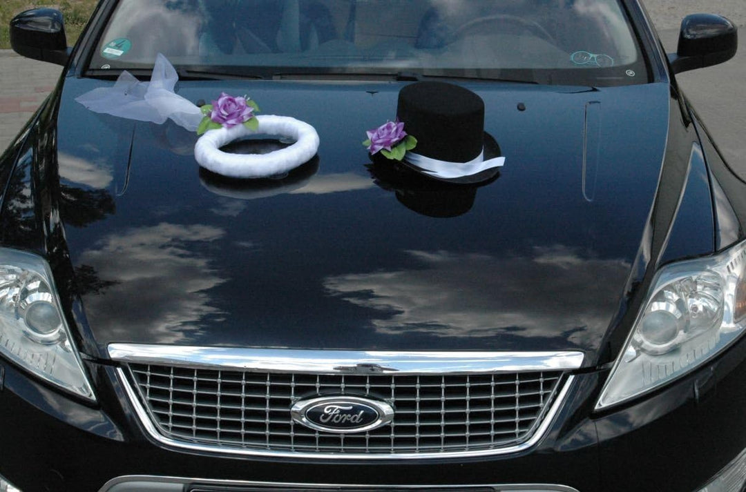 Schleier UND Hut Autoschmuck Rose Car Dekoration Hochzeit Wedding ®Auto-schmuck (Lila), Lila