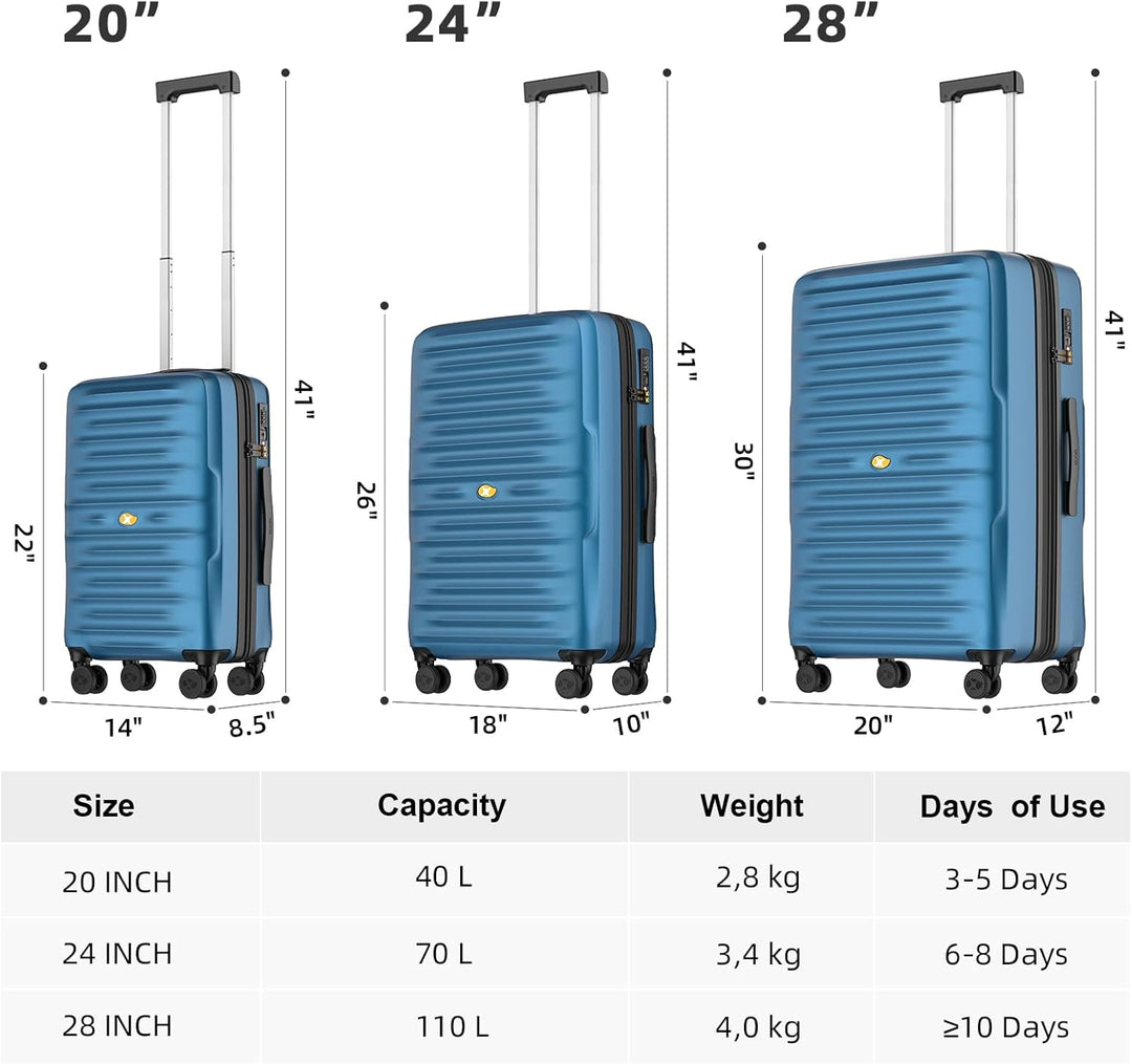 MGOB Koffer Mittelgross Hartschalen Trolley Polycarbonat Leicht Reisekoffer mit TSA-Schloss, 66x44x2