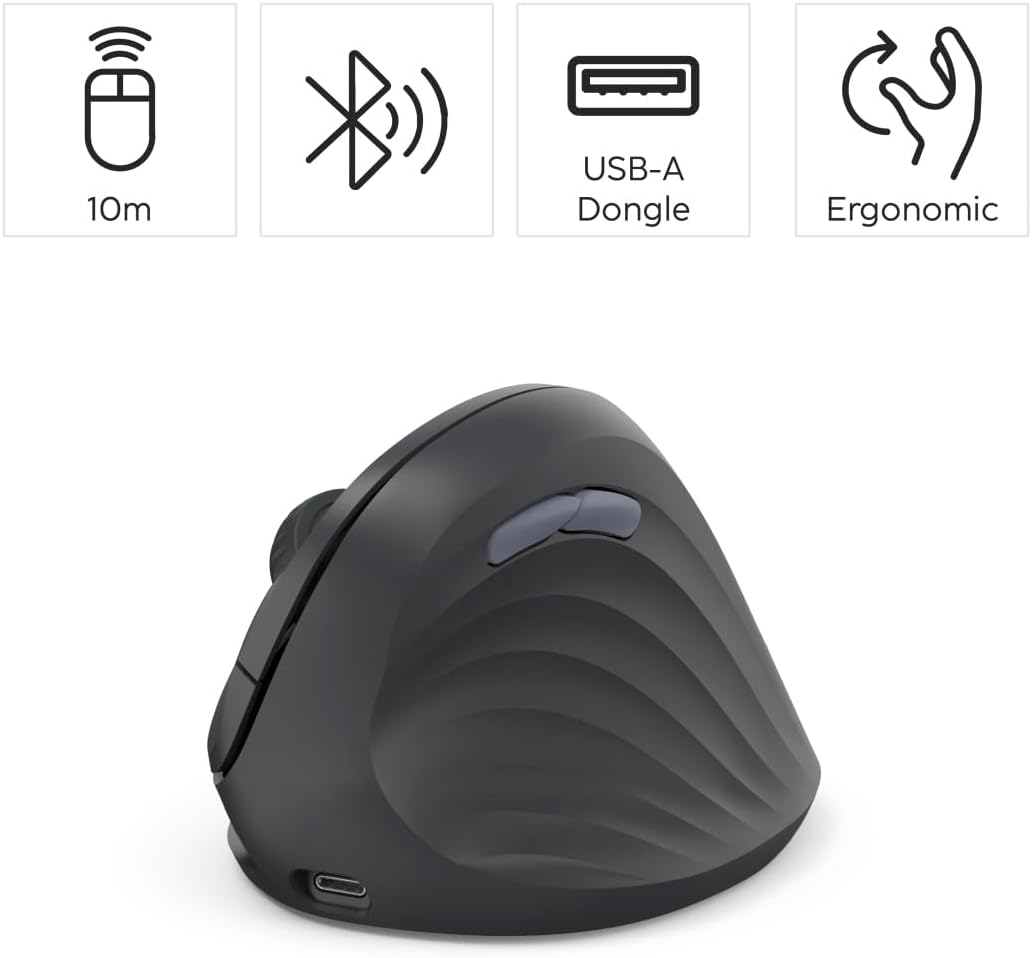 Hama vertikale Maus, Bluetooth/Funk (Multi Device, optische Maus ohne Klickgeräusch, 8 Tasten, ergon