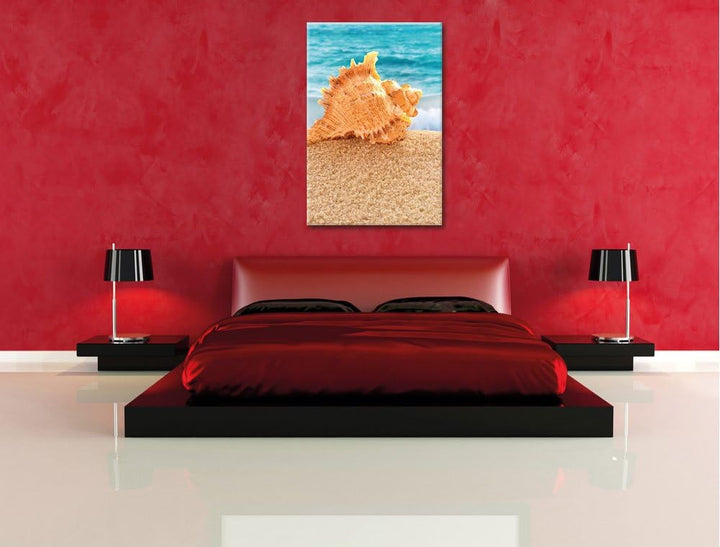 Muschel am Strand, Format: 100x70 auf Leinwand, XXL riesige Bilder fertig gerahmt mit Keilrahmen, Ku