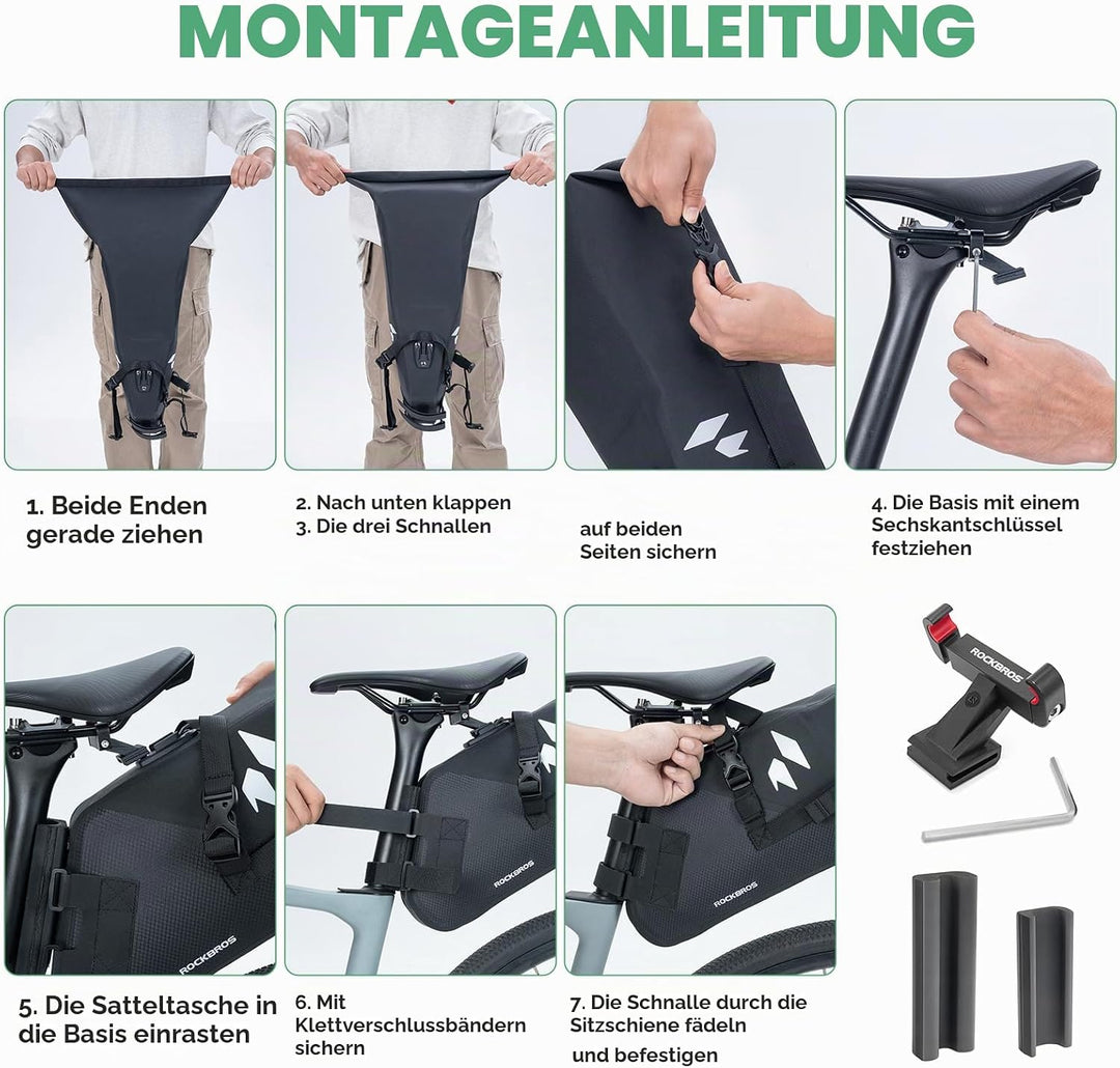 ROCKBROS Bikepacking Satteltasche 13L Wasserdicht, Fahrradtasche Sattel mit Halterung, Fahrrad Sitzt