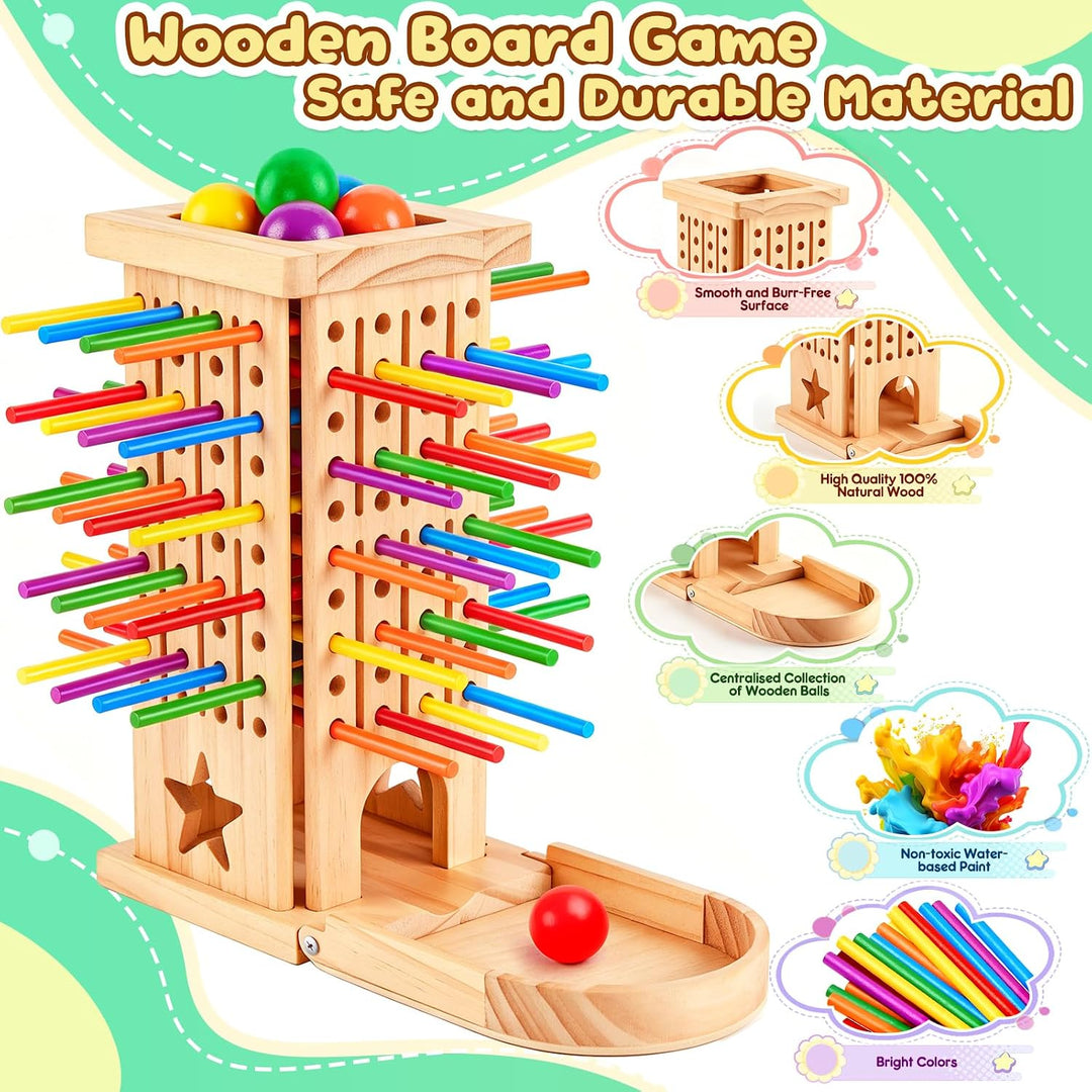 Montessori Spiel Holzbrettspiele für Kinder ab 3 4 5 6 Jahren | Reisespiel, Brettspiel mit 42 Stäbch