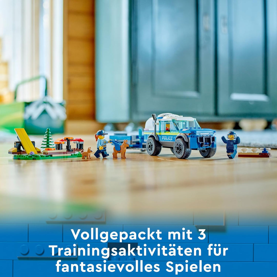 LEGO City Mobiles Polizeihunde-Training, Polizeiauto-Spielzeug mit Anhänger, Hunde- und Welpenfigure