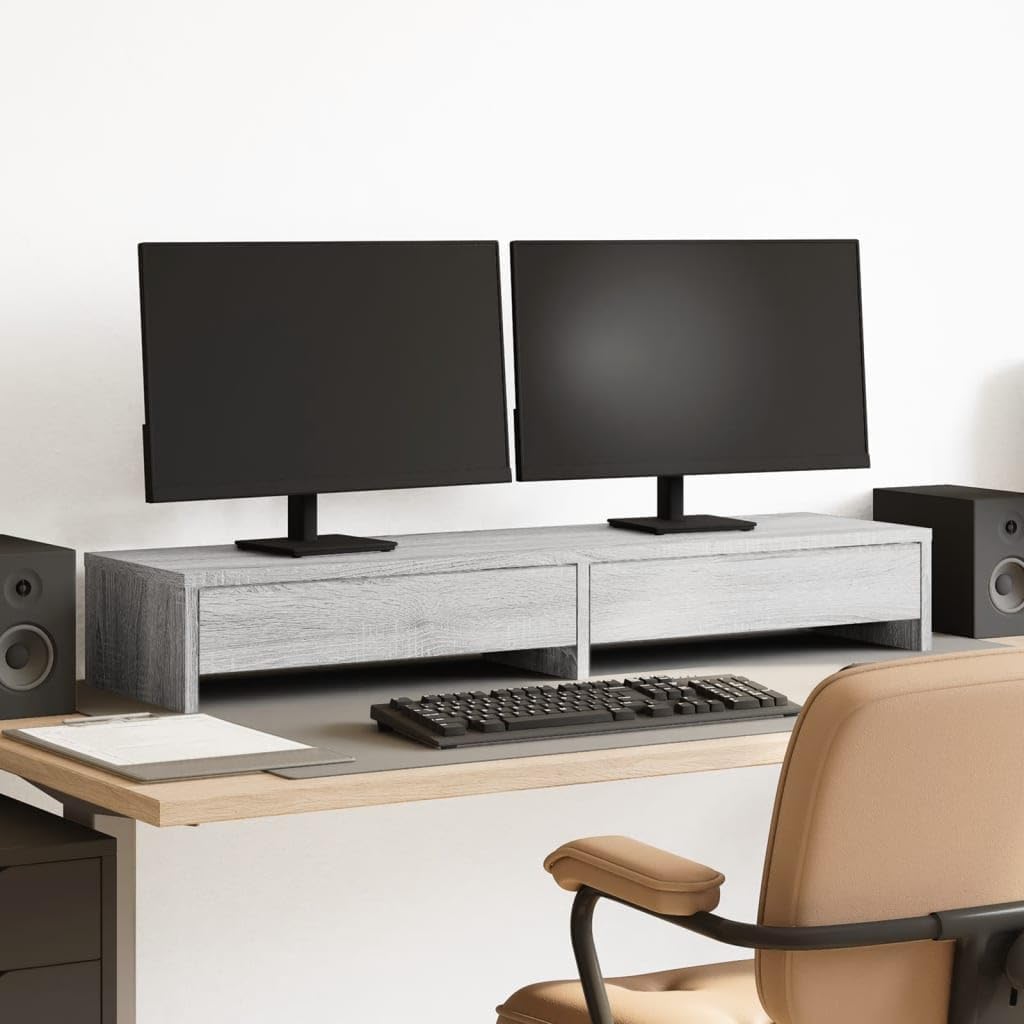 vidaXL Monitorständer, Monitorerhöhung mit Schubladen, Bildschirmständer für Arbeitsbereich, Schreib