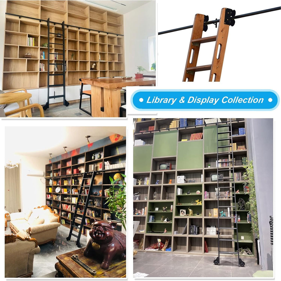 Heavy Duty Sliding Rail Track Hardware Kit for Rolling Library Ladder - Round Tube Carbon Steel (No