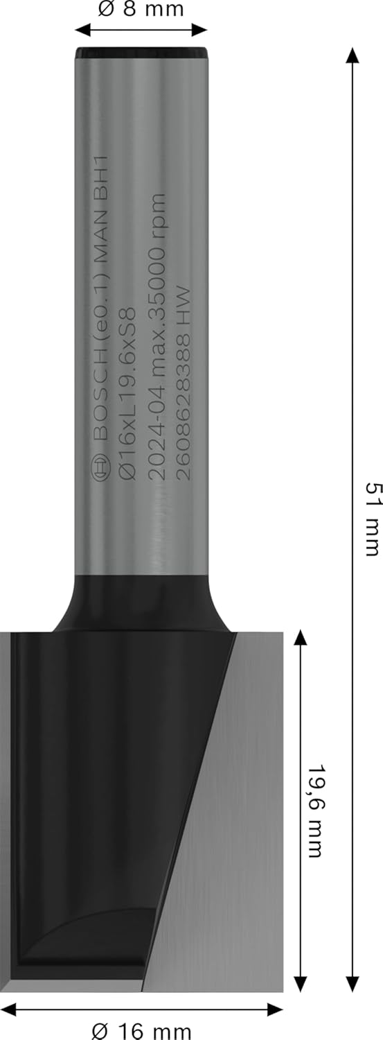 Bosch Professional Nutfräser Standard for Wood (für Holz, Ø 16 mm, Arbeitslänge 20 mm, Zubehör Handf