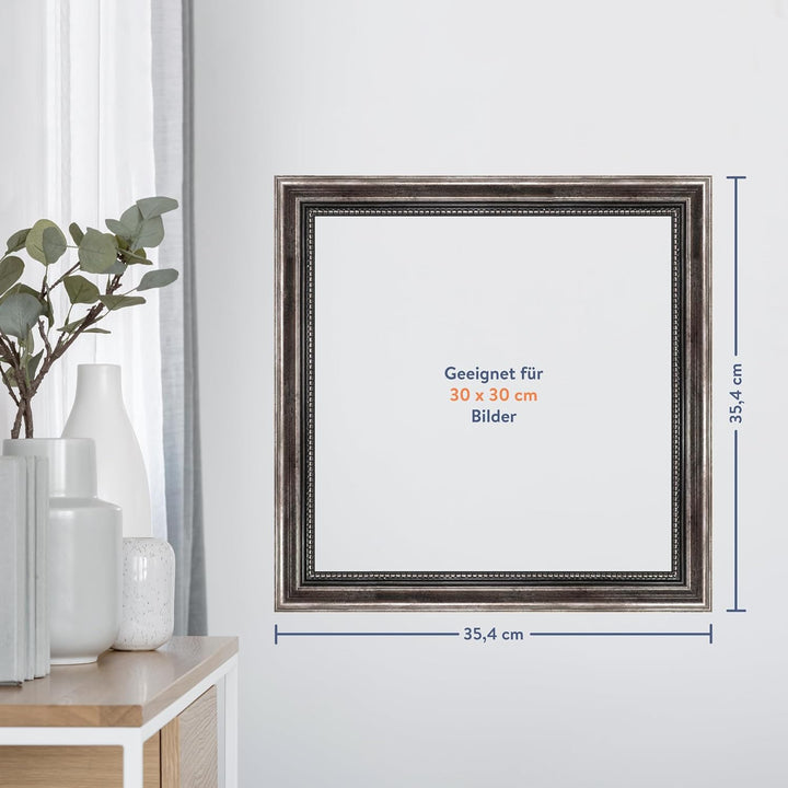 WANDStyle Bilderrahmen Metall-Optik 30x30 cm quadratisch aus Holz im Barock-Stil zum Aufhängen, Foto