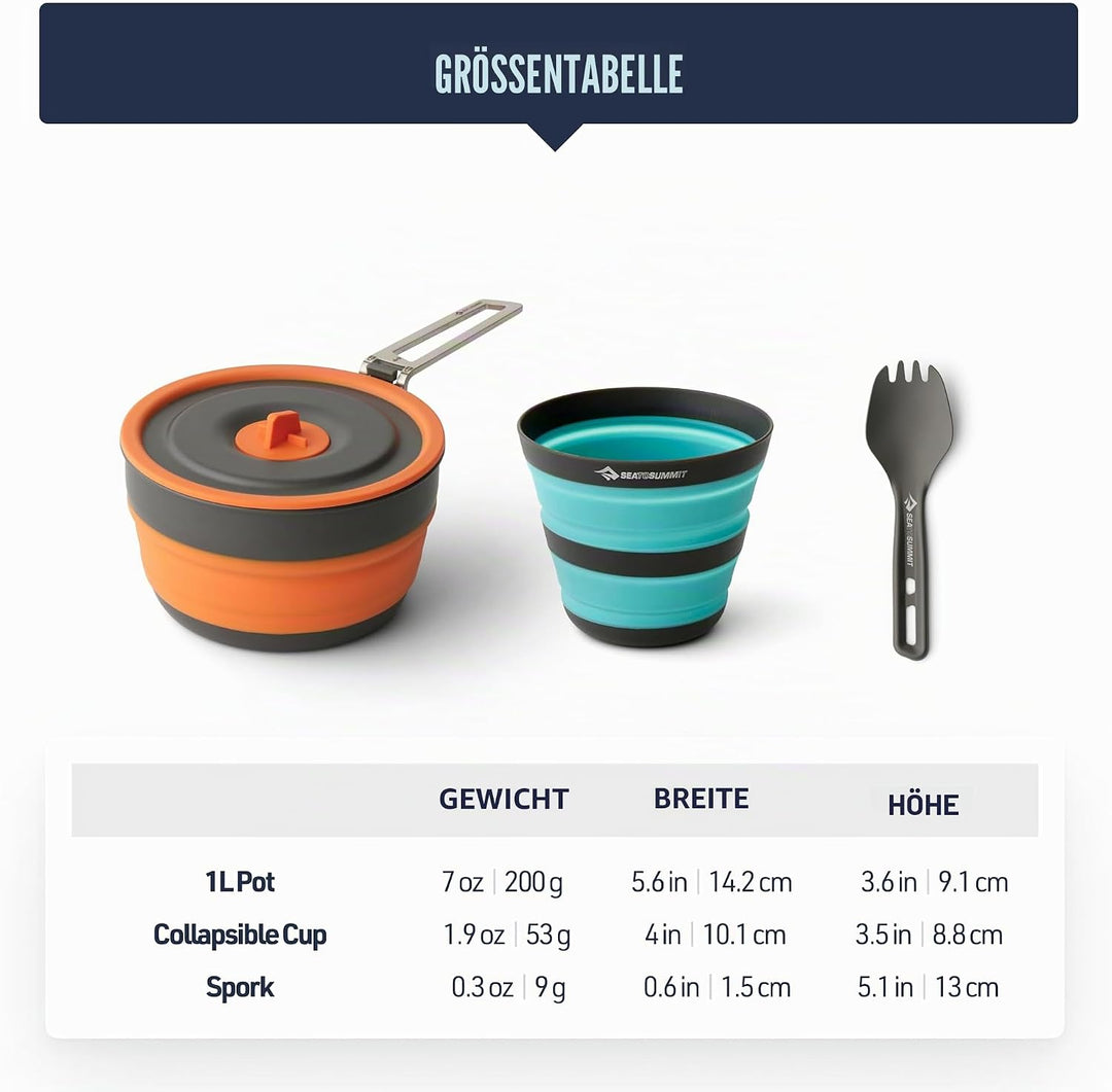 Sea to Summit - Frontier Ultralight Collapsible One Pot Cook Set - 1 Person, 3-teilig - 1 L Topf + B