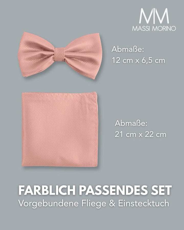 Massi Morino Fliege mit Einstecktuch für Herren Set - Anzug Herrenfliege zur Hochzeit - Verstellbare