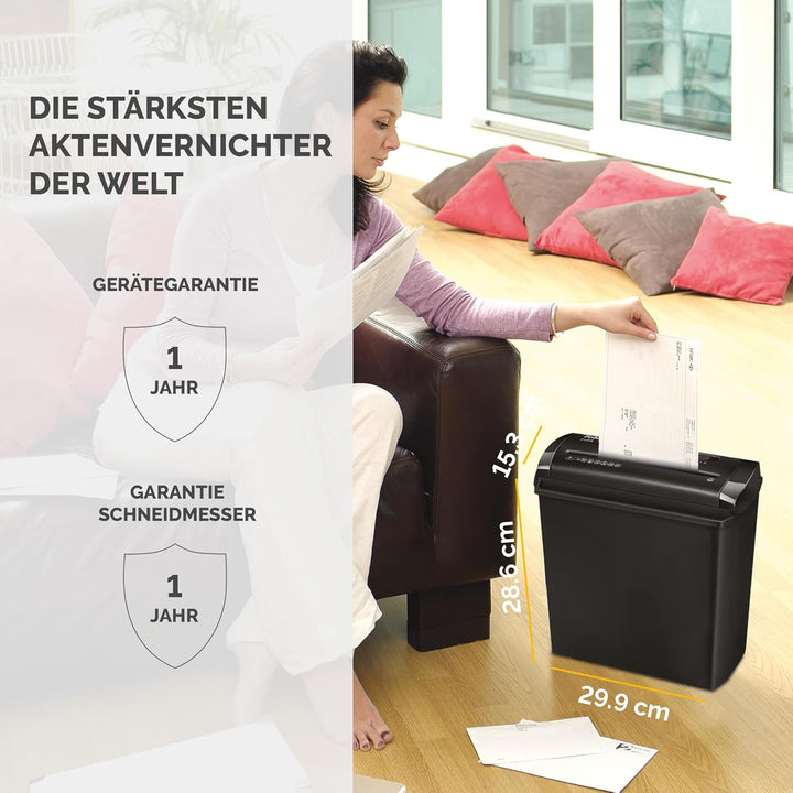 Fellowes Aktenvernichter 5 Blatt Streifenschnitt 7mm, Papierschredder für Zuhause, Powershred P-25S,