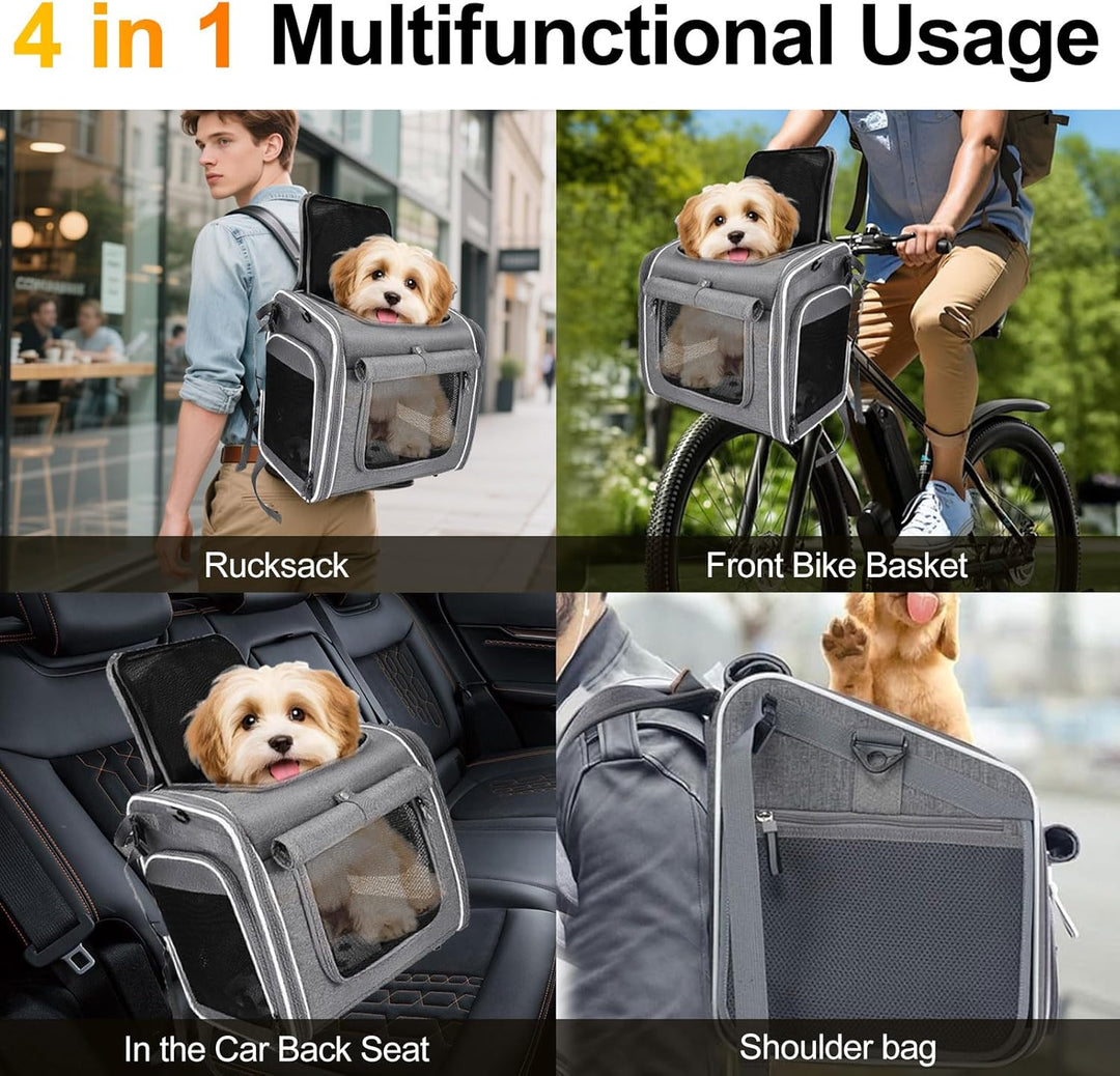 Hundekorb Fahrrad Vorne, 4-in-1 Hundekorb für Fahrrad,Faltbar Erweiterbarer Hunderrucksack bis 8KG,m