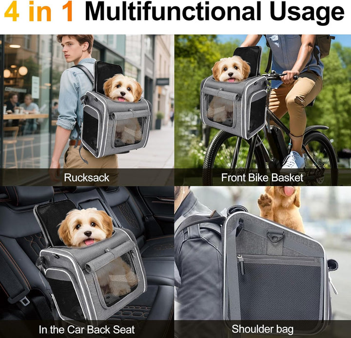Hundekorb Fahrrad Vorne, 4-in-1 Hundekorb für Fahrrad,Faltbar Erweiterbarer Hunderrucksack bis 8KG,m