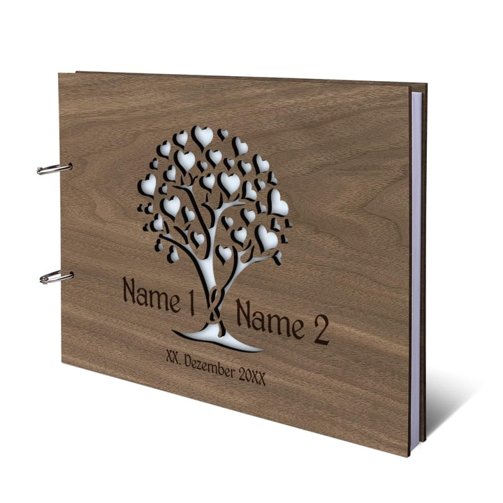 Kartenmachen.de Personalisiertes Hochzeit Gästebuch echtes Holz DIN A4 Hochzeitsbuch mit Lasergravur