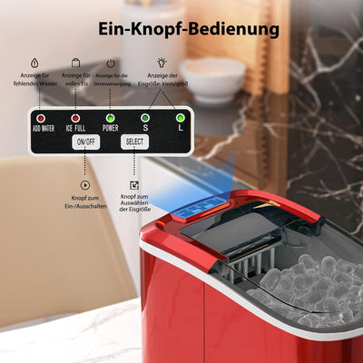 COSTWAY 2,2 L Eiswürfelmaschine 12kg/24H, Ice Maker 9 Eiswürfel in 6-13min, Elektrischer Eiswürfelbe